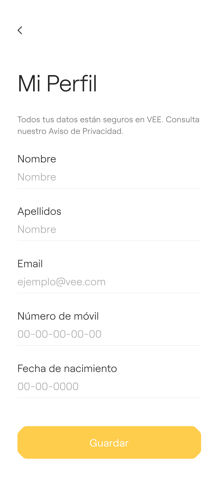 Editar perfil en Vee para viajeros